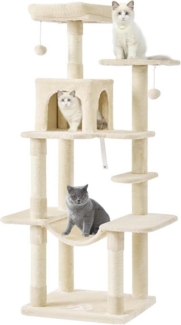 MSMASK Kratzbaum groß, Mehrstöckiger Katzenbaum Stabil, mit Plattformen, Katzenhöhlen, Hängematte, Sisalsäulen