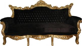 Casa Padrino Barock Sofa Master Schwarz / Gold mit Bling Bling Glitzersteinen - Möbel Couch Lounge