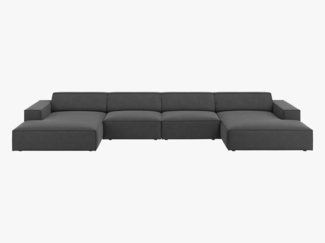 Micadoni 'Jodie' 6-Sitzer-Sofa, Panorama, Samtstoff, Beinfarbe Black Plastic, Grau