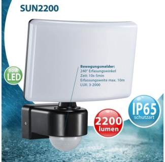 Maxkomfort LED Flutlichtstrahler SUN2200, mit Bewegungsmelder, LED fest integriert, 4000K, Neutralweiß, Fluter