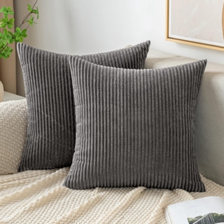 Kordsamt Kissenbezug 45x45 cm Grau 2er Set Sofakissen Zierkissen Weich