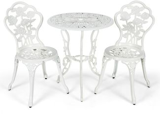 3-tlg. Gartenmöbel Set Balkonset mit 2 Stühle & Tisch aus Aluminiumguss & Gusseisen Weiß