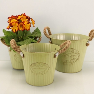 Online-Fuchs Blumentopf 3 runde Blumentöpfe aus Metall im Vintage Look - Pflanzkasten (3er Set), Blumenkasten, Zink