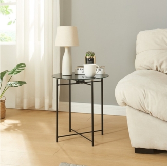 Beistelltisch Ödeshög mit Glasplatte 45xØ42cm Schwarz [en. casa]