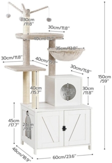 Hoobro Kratzbaum, mit Katzenklo-Schrank, 150 cm hoch, mit Sisal & Plüsch