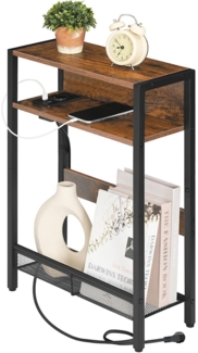 Beistelltisch mit Ladestation für kleine Räume Vintagebraun Schwarz