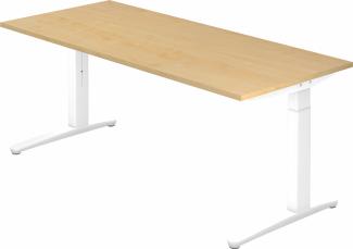 bümö® Design Schreibtisch XB-Serie höhenverstellbar, Tischplatte 200 x 100 cm in Ahorn, Gestell in weiß