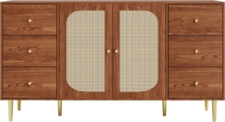 KLAM HOME Sideboard Beistellschrank Rattan-Sideboard Aufbewahrungsschrank Küchenschrank (Mit 6 Schubladen 160 x 40 x 90 cm,braun), Anwendbar auf Küche Arbeitszimmer Wohnzimmer