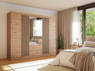 Vente-unique - Kleiderschrank mit 4 Türen & 2 Schubladen - Mit Spiegel - 250 cm - Holzfarben - SIDOVIA
