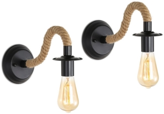 Goeco Wandleuchte Twine-Wandlampe (2er), Retro-Innenlampe, für Treppen, Flure, mit handgeflochtenem Bindfaden und einem bemalten Schmiedeeisensockel
