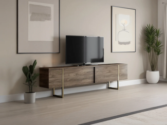 Vente-unique - TV-Möbel mit 2 Türen - Dunkel-Natur & Gold - ZIRELDA