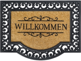 matches21 HOME & HOBBY Fußmatte Kokosmatte Willkommen Spruch Ornamente als aussen Sauberlaufmatte, rechteckig, Höhe: 20 mm, Rutschfeste Kokos-Türmatte als Outdoor Schmutzfangmatte 60x80 cm