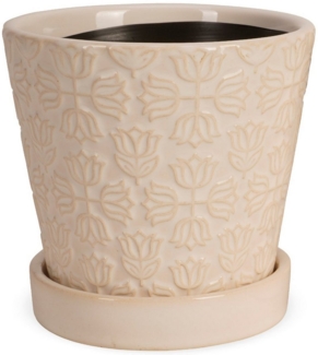 matches21 HOME & HOBBY Blumentopf Boho Übertopf cremefarben aus Steinzeug Ø 10x11 cm (1 St), Pflanztopf Blumentopf mit Untersetzer für Zimmerpflanzen