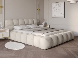 wonello Polsterbett Mira 1 (das Original), Bett mit Bettkasten und Lattenrost – eleganter Boucle-Stoff