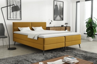 Boxspringbett Schlafzimmerbett CORDOBA 140x200cm Stoff Monolith Senfgelb