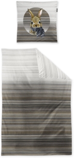 Irisette Zobel Flausch Cotton Bettwäsche 155x220 Strickmuster Hase beige grau 8630-80