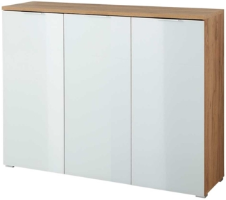 Schuhschrank Turin / GW-Telde , Glas, Holzwerkstoff , Weiß, Holzfarben , 134 x 105 x 40 cm