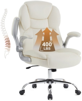 IWMH Chefsessel Ergonomischer Bürostuhl, Höhenverstellbar Schreibtischstuhl (PU-Leder Schreibtischstuhl), Drehstuhl mit klappbarer Armlehnen und Lendenwirbelstütze