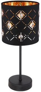 Tischleuchte, Stoffschirm, Kristalle, schwarz gold, H 35 cm