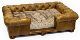 Casa Padrino Luxus Chesterfield Leder Hundebett Vintage Braun / Dunkelbraun 134 x 104 x H. 37 cm - Rechteckiges Echtleder Hundebett - Luxus Chesterfield Leder Tiermöbel