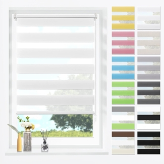 Doppelrollo Klemmfix Rollos für Fenster ohne Bohren zum Bohren Weiß 80x130cm