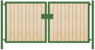 Elektrisches Einfahrtstor Premium-Line (2-flügelig) mit Holzfüllung senkrecht symmetrisch grün B: 200 cm H: 120 cm