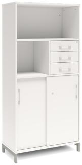 Büroschrank DNA 800x1660 mm Weiß/Weiß Schiebetür- und Schubladenmodul 4A4/2A4