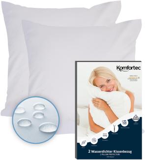 Komfortec Wasserdichter Kissenbezug 2er Set 60x60 cm mit Reißverschluss, Atmungsaktiv, Hypoallergen Kopfkissenbezüge, Anti-Milben, 2 Stück Kissenschoner, Weiß