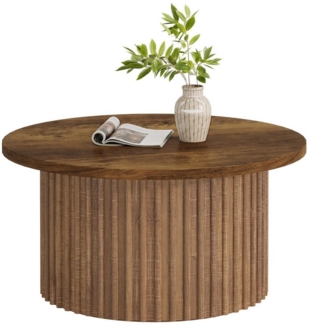 Tribesigns Couchtisch 80cm runder Beistelltisch mit Metallsockel, Holzakzent-Mitteltisch