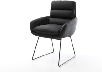 Esszimmerstuhl Abelia-Flex mit Armlehnen Echt-Leder Schwarz Kufengestell Schwarz