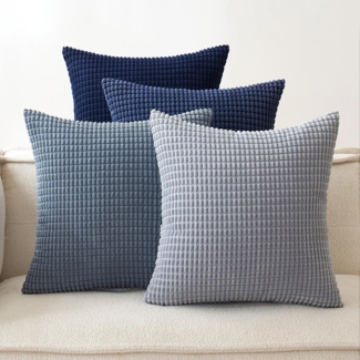 4er Set EMEMA Kordsamt Dekokissen 45x45 cm Dunkelblau Sofakissen Kissenhülle