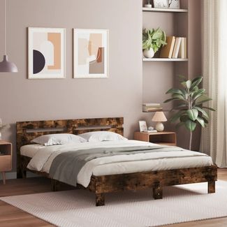 vidaXL Bettgestell mit Kopfteil LED-Beleuchtung Räuchereiche 150x200cm 3207543