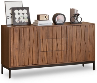 Ulife Kommode Dunkelbraun mit welligem 3D-Design, 2 Türen, 3 Schubladen (1 St), für Wohnzimmer, Esszimmer, Büro,150x40x80cm