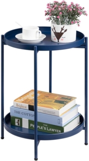 Beistelltisch Rund Metall 2 Ebenen Snacktisch Dunkelblau