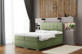 Boxspringbett Schlafzimmerbett 'ABELT', in Stoff Matt Velvet, Pistazie, 200x200 cm