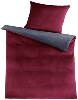 KH-Haushaltshandel Bettwäsche Winter Wende Bettwäsche Cashmere Touch Fleece, 135x200+80x80cm, Fleece, 2 teilig, bordeauxrot+anthrazit grau, Plüsch Nicky, weiche, warm, fluffig