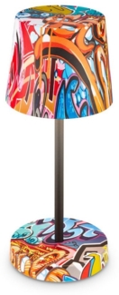 BRILONER - LED Tischlampe kabellos IP44 mit Touch, dimmbar in Stufen, Spritzwasserschutz, Nachttischlampe, Leselampe, LED Lampe, Campinglampe, Tischleuchte, Outdoor Lampe, 26x10,5 cm, Graffiti Motiv