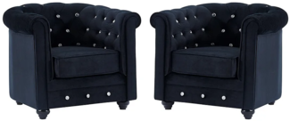 Vente-unique - Sessel 2er-Set - Samt - Schwarz mit Knöpfen in Kristalloptik - CHESTERFIELD