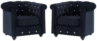 Vente-unique - Sessel 2er-Set - Samt - Schwarz mit Knöpfen in Kristalloptik - CHESTERFIELD
