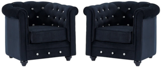 Vente-unique - Sessel 2er-Set - Samt - Schwarz mit Knöpfen in Kristalloptik - CHESTERFIELD