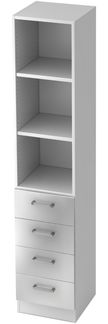 bümö office Aktenschrank Regal mit Schubladen, Büroschrank schmal aus FSC-Holz, 40cm breit in Weiß/Silber - Aktenregal & Schubladenschrank mit Chromgriffen, Büro Möbel Schrank System, 7600-W-S-CE