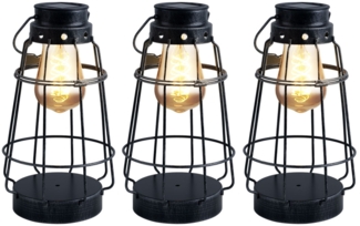 3er Set LED Solarleuchte, maritim, Metall, altsilber, H 27 cm