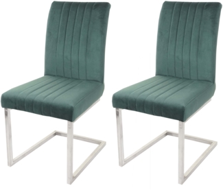 2er-Set Freischwinger HWC-L14, Besucherstuhl Konferenzstuhl Stuhl, Samt Edelstahl gebürstet ~ grün