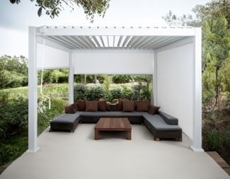 Alu Pergola HWC-N94 mit 3x Seitenwand, Lamellen-Pavillon, stabiles 10cm-Metall-Gestell 3x3m ~ weiß