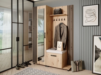 Beautysofa Garderobenschrank Garderoben-Set mit Aufhängern und Spiegel LIVIA (Geräumiger Schuhschrank) mit praktischer Kleiderstange