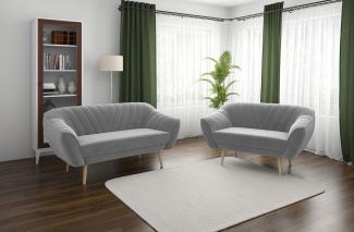 Couchgarnitur zum Wohnzimmer, Sofa-Set - Sofa MIA - 3 2 - Hellgrau Velours