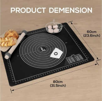 LuxusKollektion Backform Backmatte Silikon Ausrollmatte 80x60cm Teigschneider Schwarz 80 x 60cm