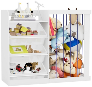 radelldar Spielzeugtruhe 2 in 1 Kinderregal, mit 3 Aufbewahungsbox, 95 x 34 x 80 cm