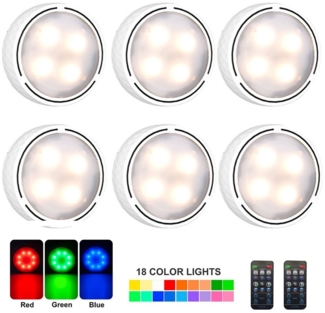 RWEUOQ LED Unterbauleuchte 6er RGB Unterbauleuchten Schrankleuchten Dimmbar mit Fernbedienungen, kabellos, dimmbar, timer bis 360 min, vielseitige nutzung