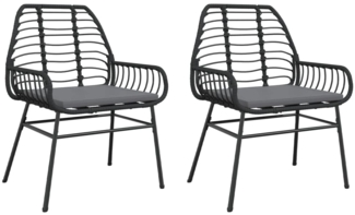 vidaXL Gartenstühle 2 Stk. mit Kissen Schwarz Poly Rattan 369093